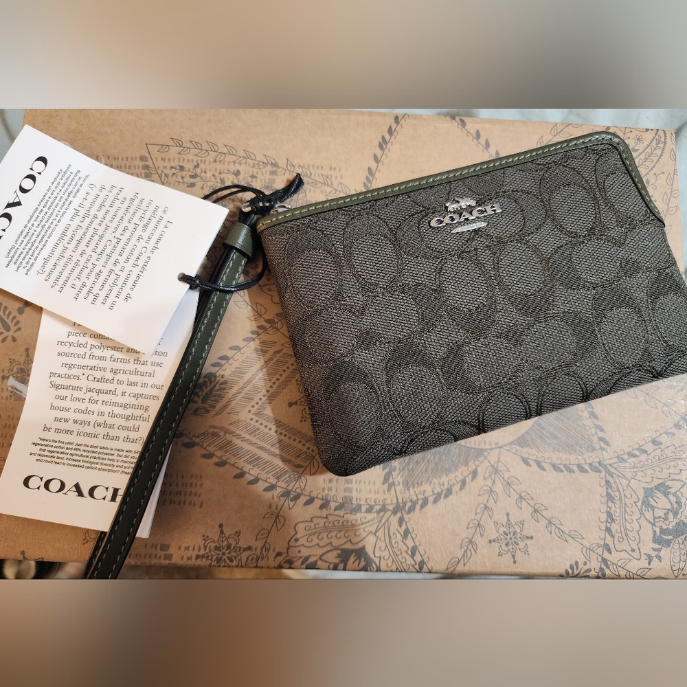 Coach Olive Green Zip Card Wristlet